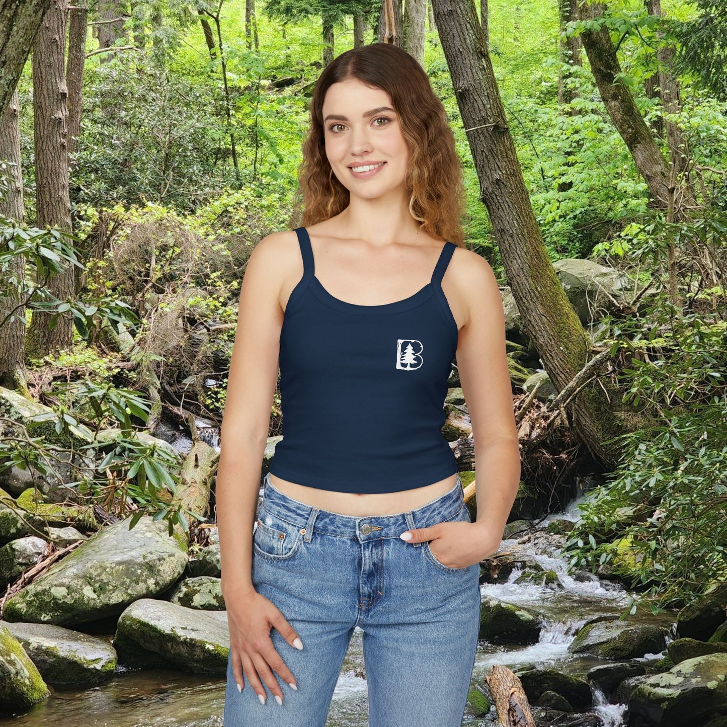 Women's Spaghetti Strap Tank Top, B Logo