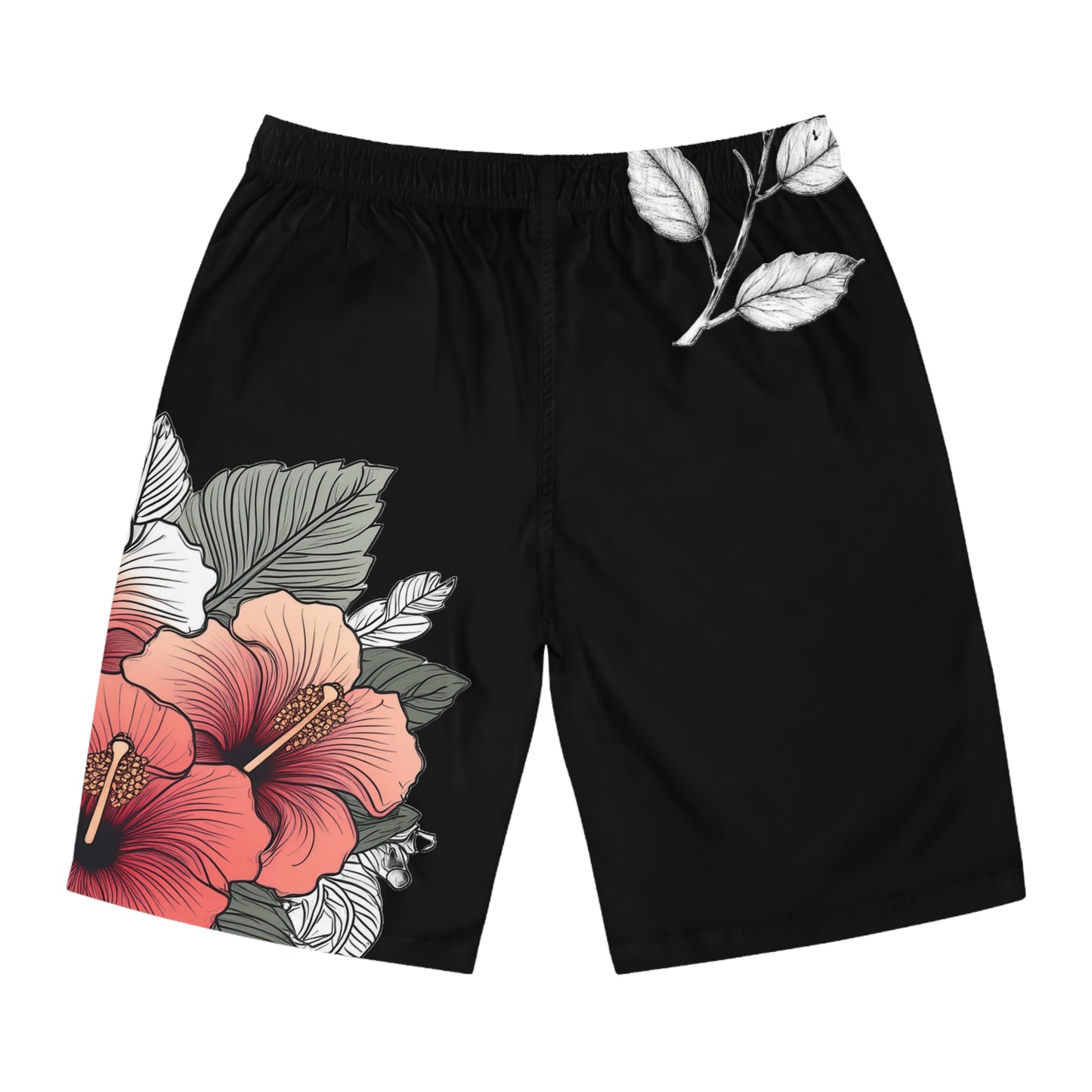 Men's Board Shorts, Garden Hibiscus Red