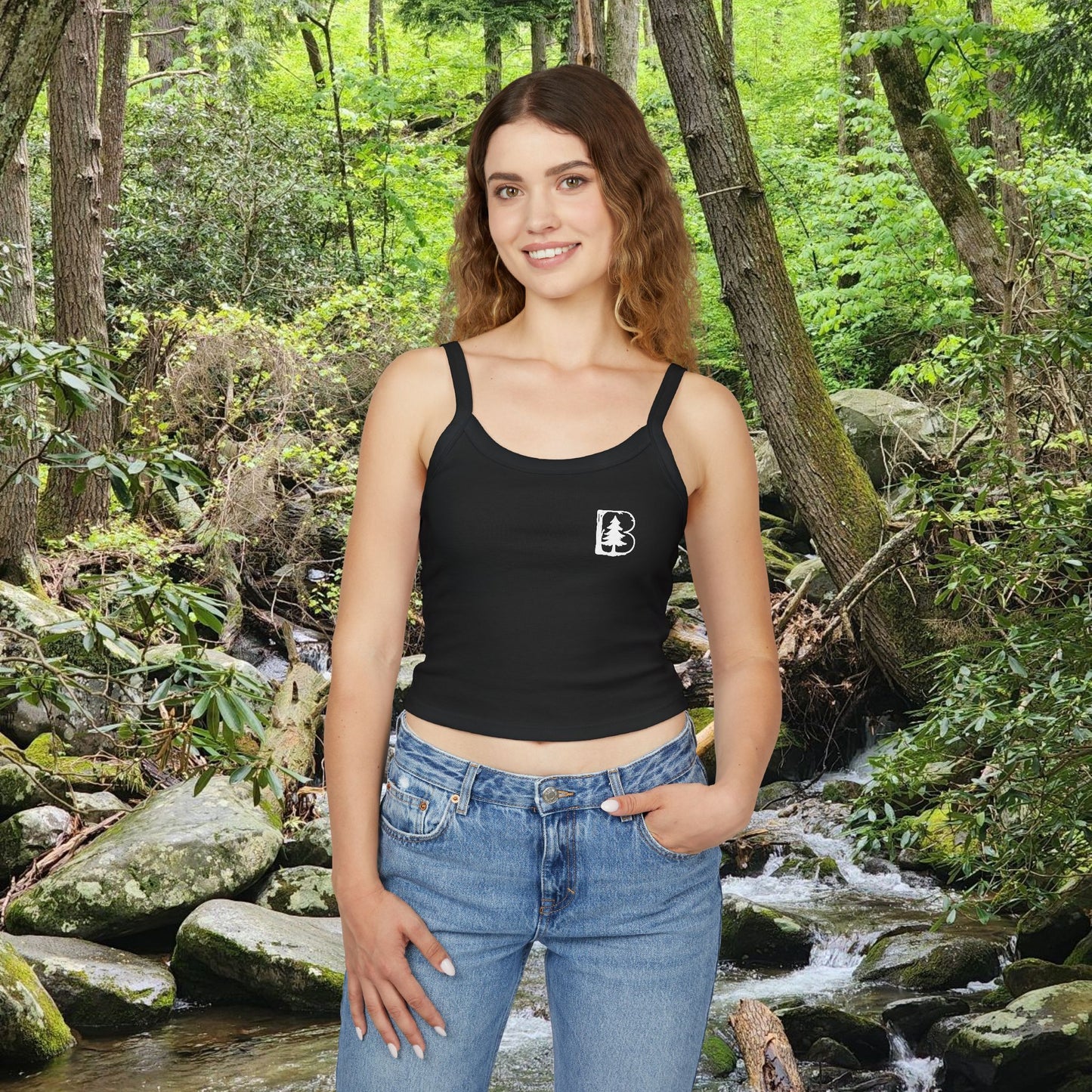 Women's Spaghetti Strap Tank Top, B Logo