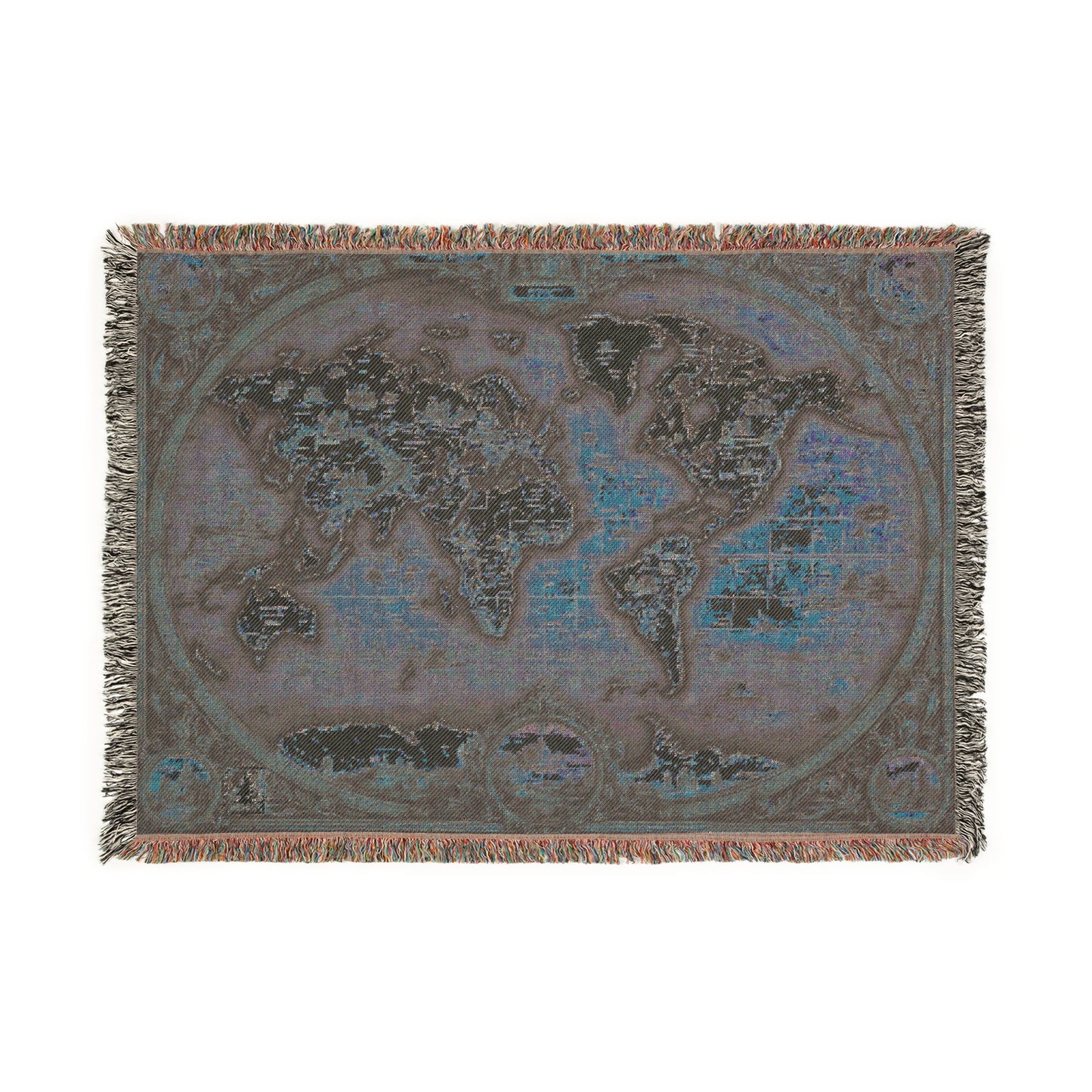 Woven Blanket, Vintage Map