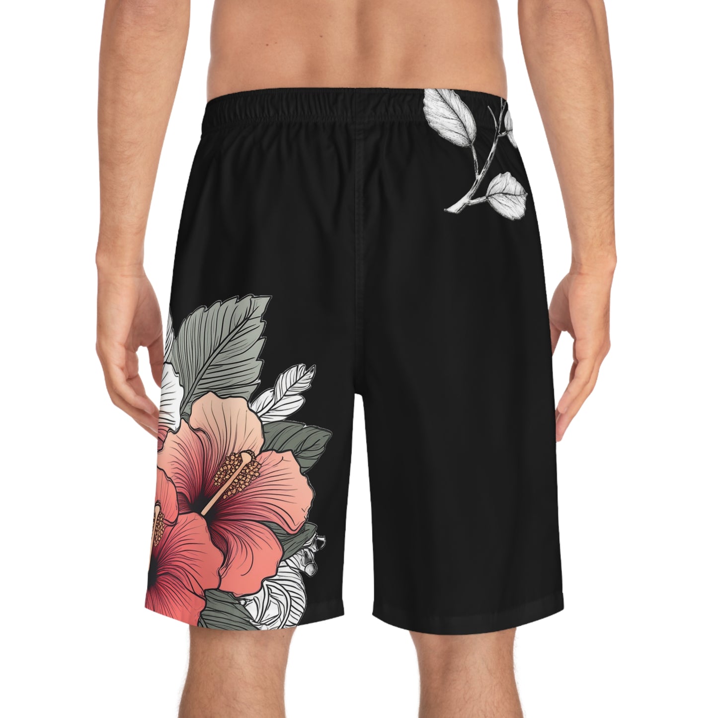 Men's Board Shorts, Garden Hibiscus Red