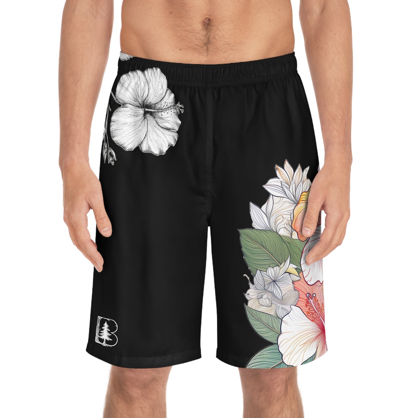 Men's Board Shorts, Garden Hibiscus Colors