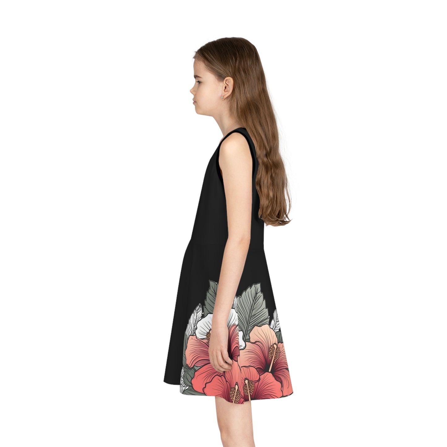 Girls' Sundress, Garden Hibiscus Red