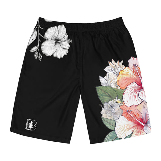 Men's Board Shorts, Garden Hibiscus Colors