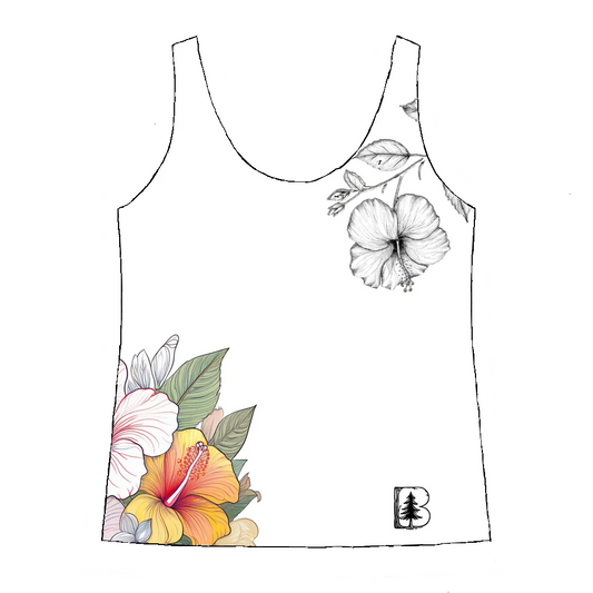 Women's Racerback Tank Top, Garden Hibiscus Colors